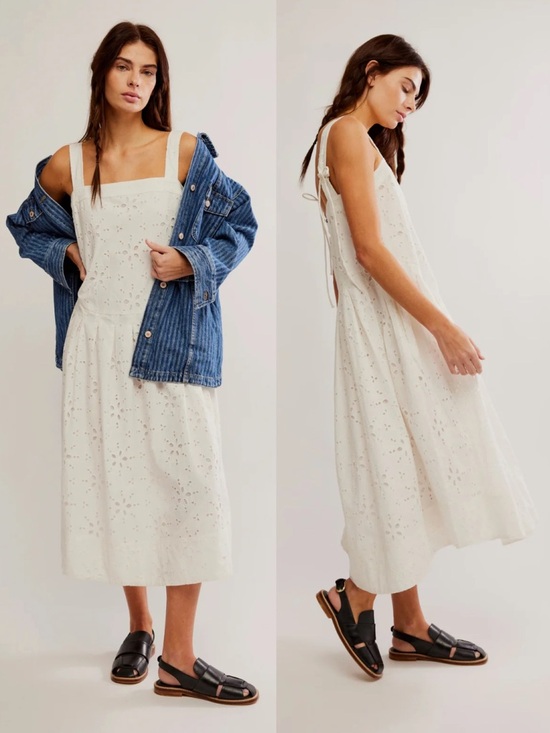 Free People Dresses & Skirts - NWT Free People Primavera Eyelet Midi Dress White Cotton Cottage Boho Sundress